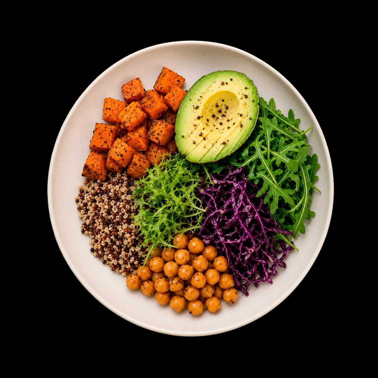 Plato saludable con alimentos frescos y variados
